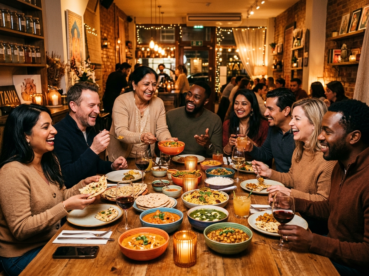 Warm hospitality and community dining atmosphere at Namaste India Restaurant